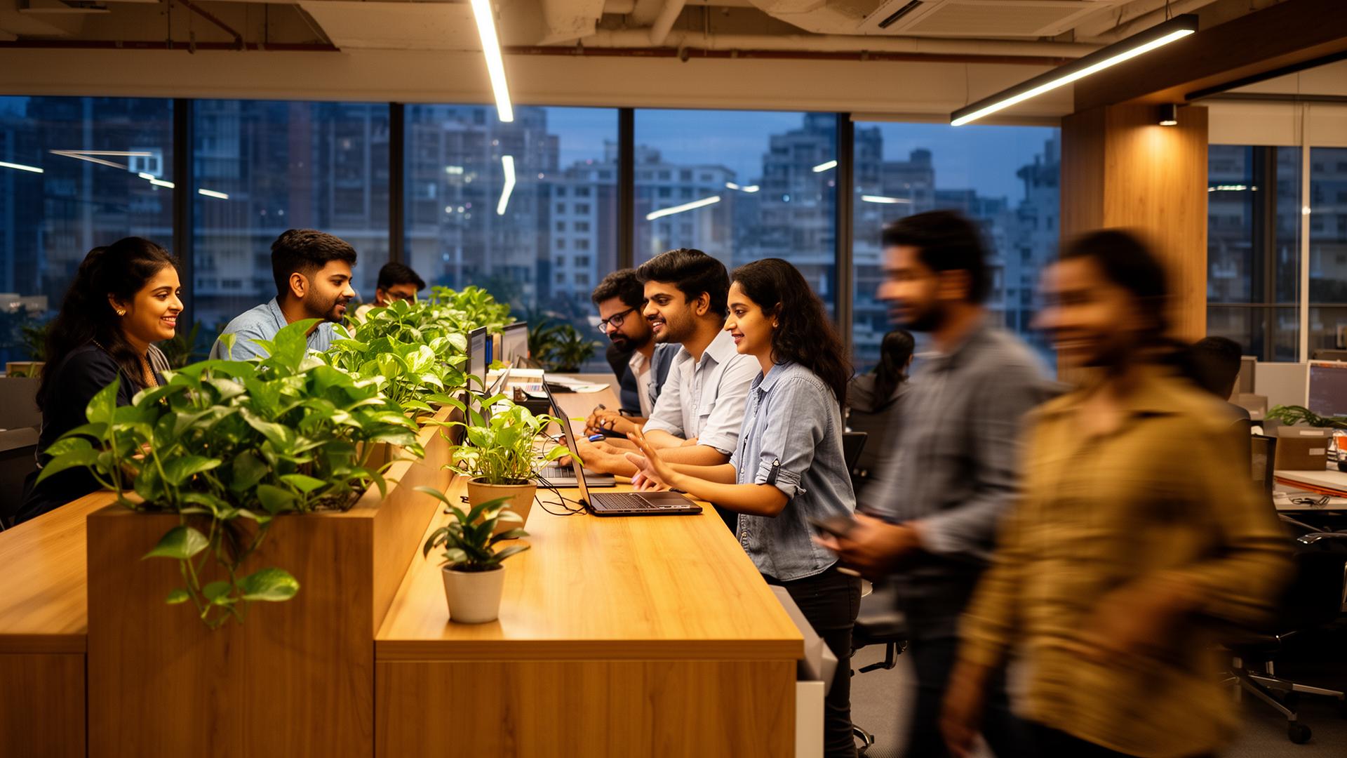 Modern Indian workplace in the evening